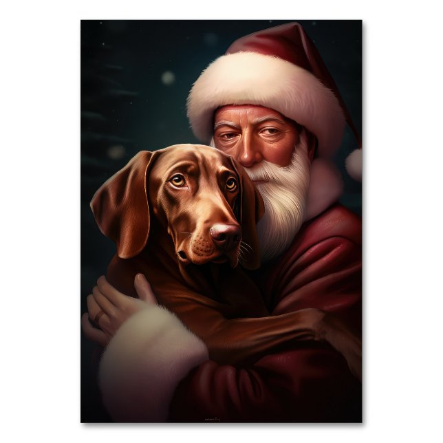 Vizsla mit dem Weihnachtsmann Weihnachten Tischnummer (Vorderseite)