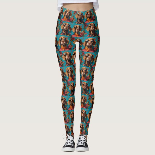 Vizsla mit Herz-Rose Valentinstag Leggings (Vorderseite)