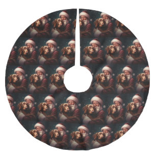 Vizsla mit Santa Claus Festliches Weihnachten Polyester Weihnachtsbaumdecke