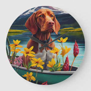 Vizsla on a Paddle: Ein Landschaftliches Abenteuer Große Wanduhr
