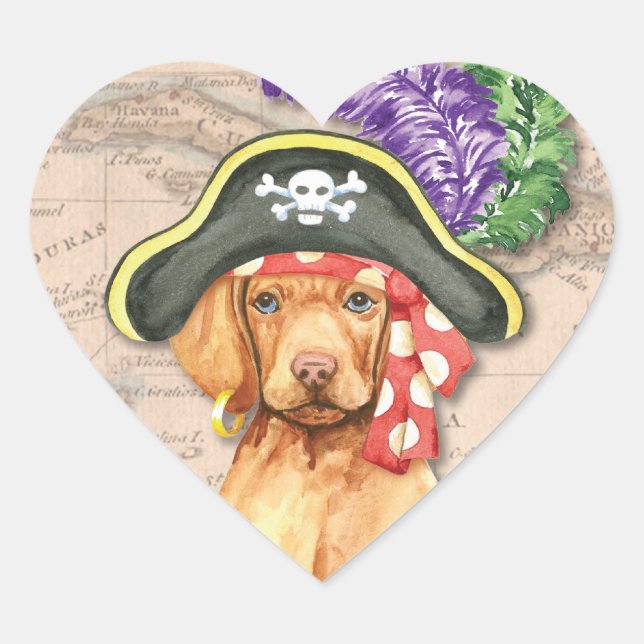 Vizsla Pirate Herz-Aufkleber (Vorderseite)
