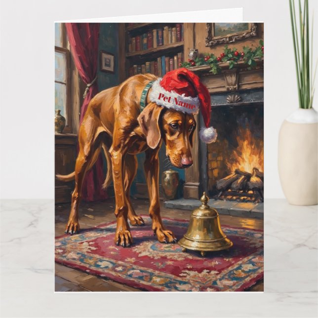 Vizsla Pointer Stance Christmas Bell Hat Karte (Vorderseite)