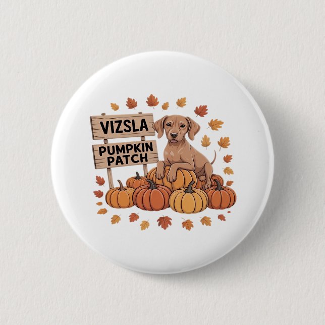 Vizsla Pumpkin Patch Dog Lovers Erntedank Hallo Button (Vorderseite)