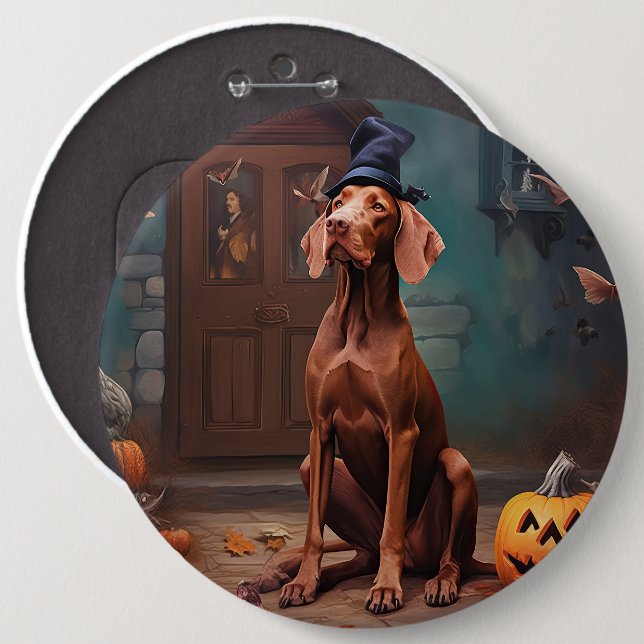 Vizsla Pumpkins Halloween Beängstigend Button (Vorne & Hinten)