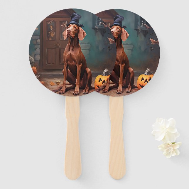 Vizsla Pumpkins Halloween Beängstigend Fächer (Vorne und Hinten)