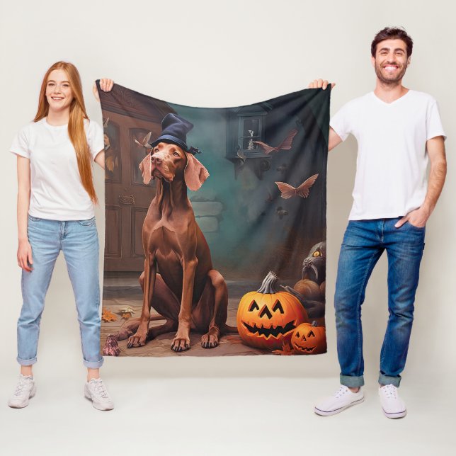 Vizsla Pumpkins Halloween Beängstigend Fleecedecke (Beispiel)