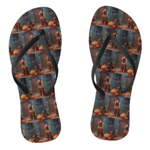 Vizsla Pumpkins Halloween Beängstigend Flip Flops