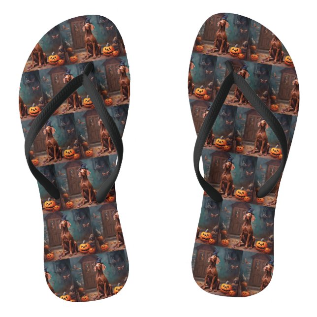 Vizsla Pumpkins Halloween Beängstigend Flip Flops (Fußbett)