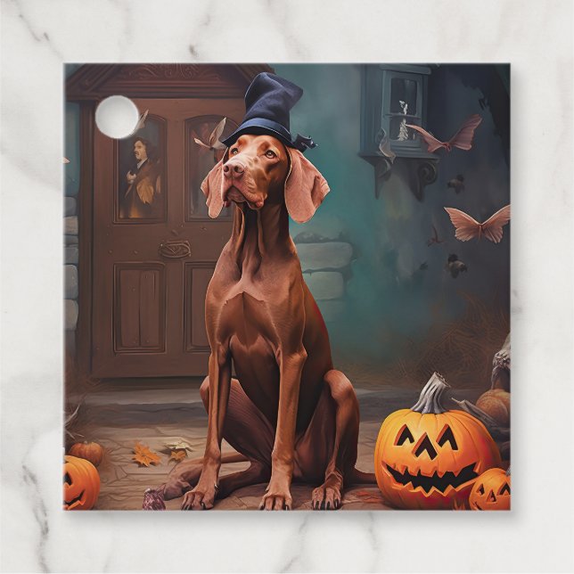 Vizsla Pumpkins Halloween Beängstigend Geschenkanhänger (Vorderseite)