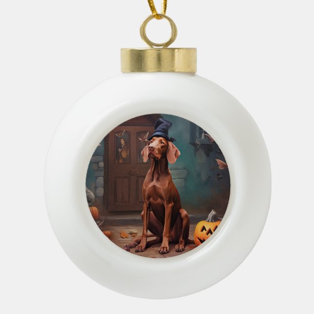 Vizsla Pumpkins Halloween Beängstigend Keramik Kugel-Ornament (Vorderseite)