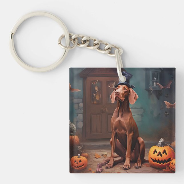 Vizsla Pumpkins Halloween Beängstigend Schlüsselanhänger (Vorderseite)