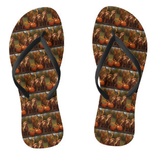 Vizsla Puppy Autumn Delight Pumpkin Flip Flops
