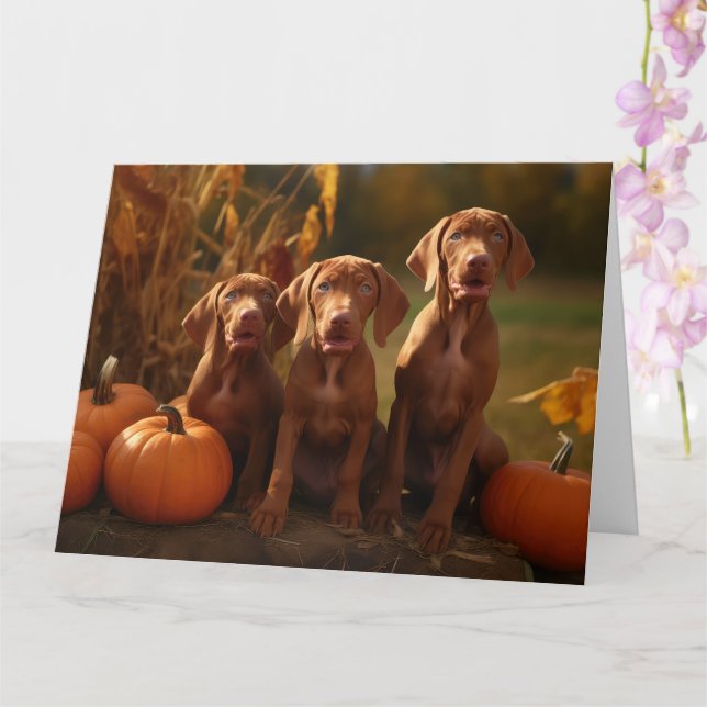 Vizsla Puppy Autumn Delight Pumpkin Karte (Orchidee)