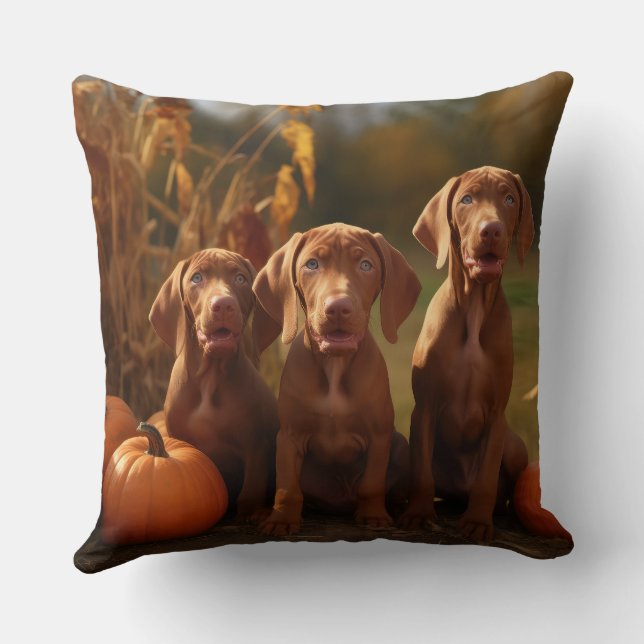 Vizsla Puppy Autumn Delight Pumpkin Kissen (Rückseite)
