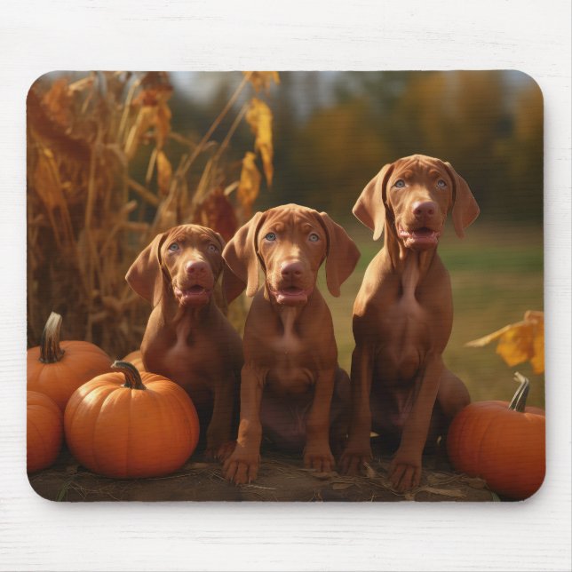 Vizsla Puppy Autumn Delight Pumpkin Mousepad (Vorne)