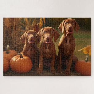 Vizsla Puppy Autumn Delight Pumpkin Puzzle