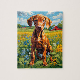 Vizsla Puppy im Bereich der Wildblume von Größen Puzzle