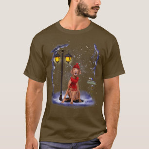 Vizsla Santa Schnee Weihnachtslicht Winter Pyjama  T-Shirt