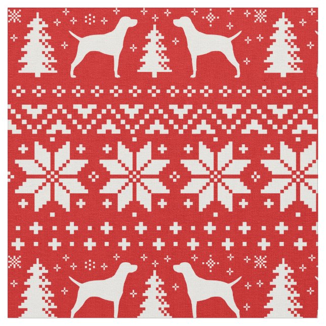 Vizsla Silhouette-Weihnachtsmuster-Rot Stoff (Nahaufnahme)