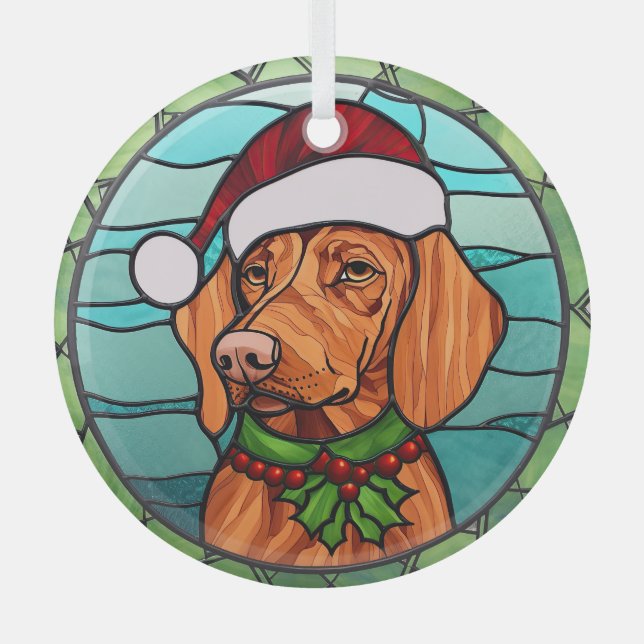 Vizsla Stains Glass Christmas Ornament Aus Glas (Vorderseite)