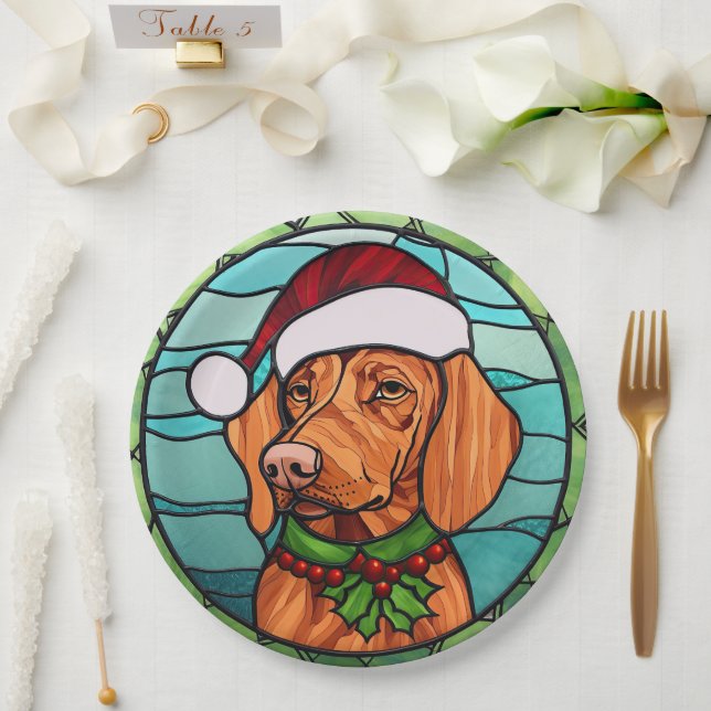 Vizsla Stains Glass Christmas Pappteller (Hochzeit)