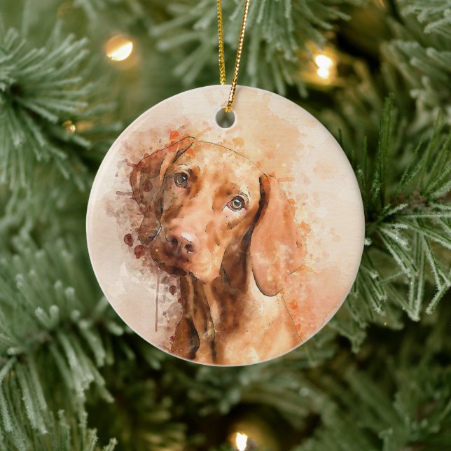 Vizsla Watercolor Keramik Ornament (Baum)