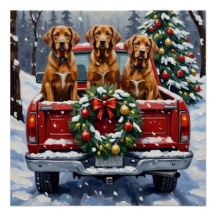 Vizsla Weihnachten Rotes Lastwagen Ferien Poster
