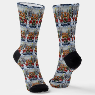Vizsla Weihnachten Rotes Lastwagen Ferien Socken