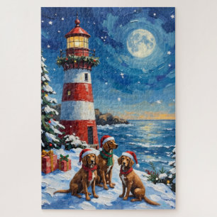 Vizsla Weihnachts Leuchtturm Urlaub Puzzle