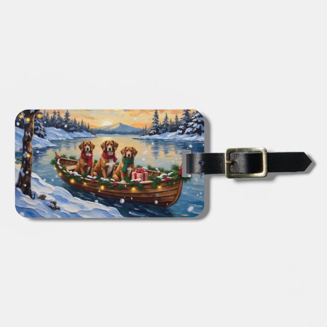 Vizsla-Weihnachtsboot-Feiertag Gepäckanhänger (Vorderseite horizontal)