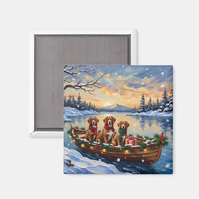 Vizsla Weihnachtsboot-Feiertag Magnet (Vorderseite/Rückseite)