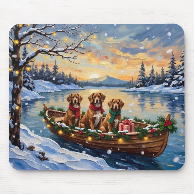 Vizsla-Weihnachtsboot-Feiertag Mousepad (Vorne)