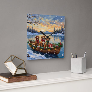 Vizsla Weihnachtsboot-Feiertag Quadratische Wanduhr