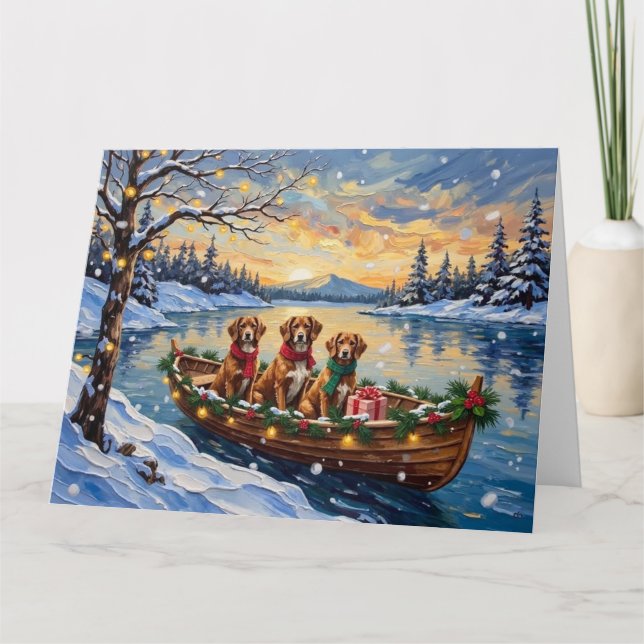 Vizsla Weihnachtsboot Urlaub Karte (Vorderseite)