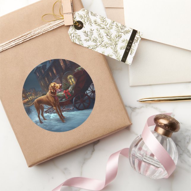 Vizsla Weihnachtsfeiertag Runder Aufkleber (Schenken)