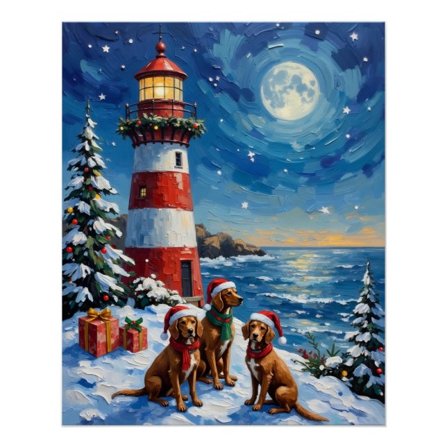 Vizsla Weihnachtsleuchtturm Urlaub Poster (Vorderseite)