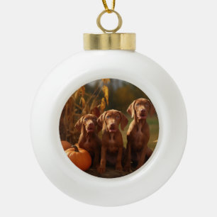 Vizsla-Welpe Herbstfreude Kürbis Keramik Kugel-Ornament
