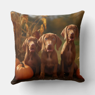 Vizsla-Welpe Herbstfreude Kürbis Kissen