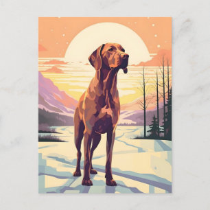 Vizsla Winterwald bei Sonnenuntergang Postkarte