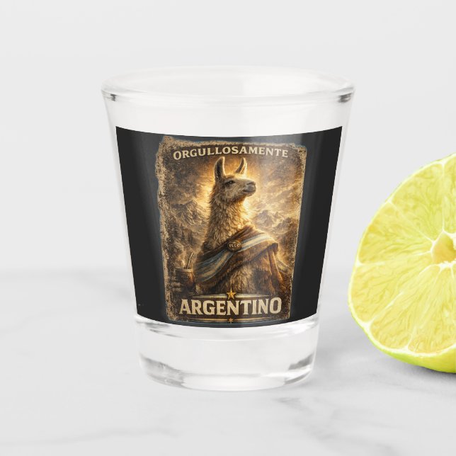 VLLC Orgullosamente Argentino Llama Mate Patriotic Schnapsglas (Vorderseite)