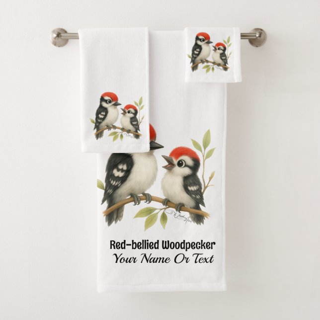 Vocal Red-Blies Woodpecker Badhandtuch Set (Insitu)