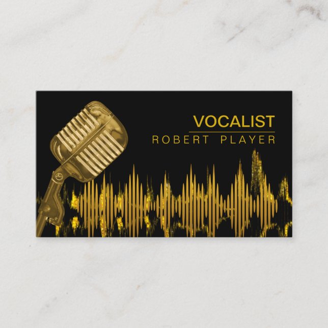 Vocalist Singer DJ Music Teacher Microphone Gold B Visitenkarte (Vorderseite)