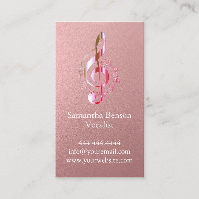 Vocalist Singer Musical Clef Logo Rose Gold Music Visitenkarte (Vorderseite)