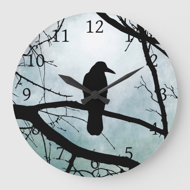 Vogel 77 Crow Raven Große Wanduhr (Vorderseite)