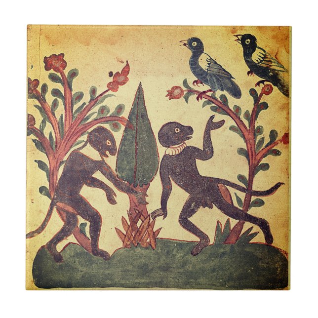 Vögel Affe Glühwürmchen Indische Renaissance Fabel Fliese (Vorderseite)