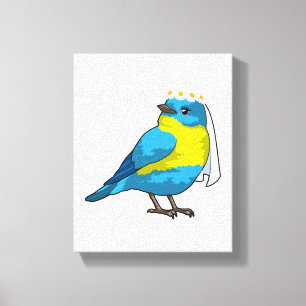 Vogel als Braut mit Blumenkranz Leinwanddruck