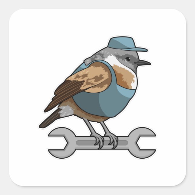 Vogel als Handwerker mit Wrench Quadratischer Aufkleber (Vorderseite)