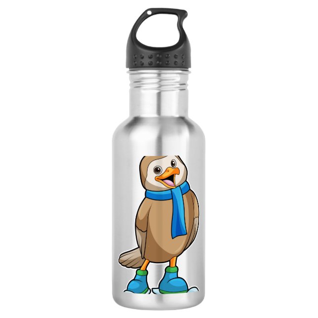 Vogel als Skifahrer mit Ski & Scarf Edelstahlflasche (Vorderseite)