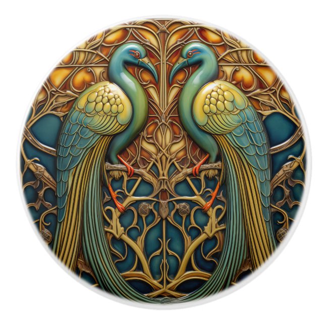 Vögel Antike Jugendstil Inspirierte Naturdekoratio Keramikknauf (Vorderseite)
