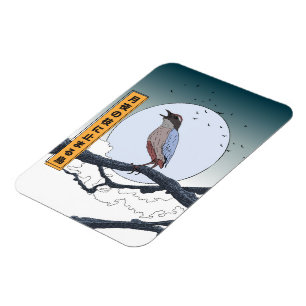 Vogel auf Ast bei mondheller Nacht Magnet